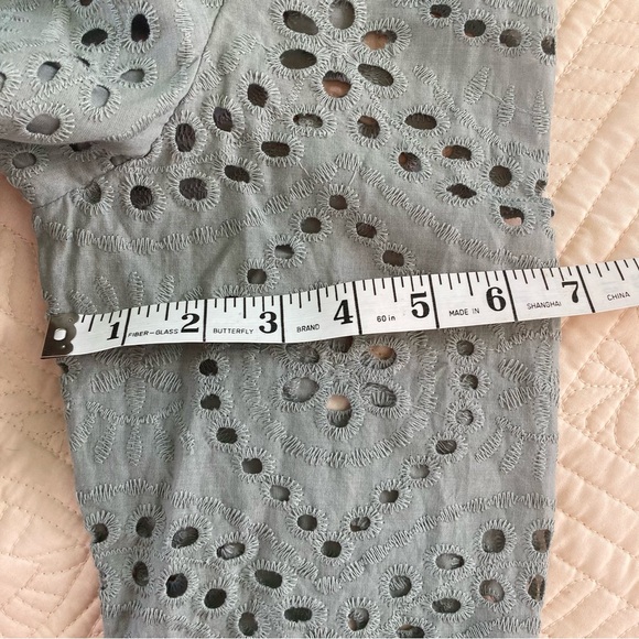 Asos Design Sage Green Cotton Long Sleeve Midi Eyelet Dress Ruffles (Size 14) - Picture 12 of 12